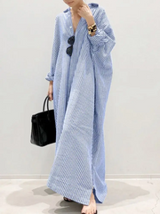 Alyssa™ - Stylish Puff Sleeve Stripe Printed Maxi Dress