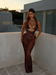 Alisa Maxi Dress Mauve Leopard