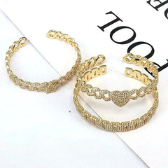 1 piece ins style star heart shape copper inlay zircon bangle