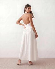Aurora Basque Waist Halter Maxi Dress
