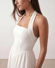 Aurora Basque Waist Halter Maxi Dress