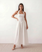 Aurora Basque Waist Halter Maxi Dress