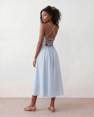 Stella Spaghetti Strap Lace-Up Midi Dress