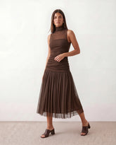 Jolie Pleated Drop Waist Midi Dress
