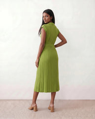 Etta Pleated Belted Midi Dress