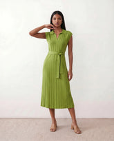 Etta Pleated Belted Midi Dress