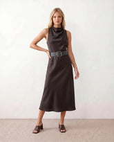 Eden Glossy Cowl Neck Midi Dress