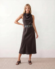 Eden Glossy Cowl Neck Midi Dress
