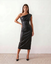 Celia Faux Leather Glossy Midi Dress