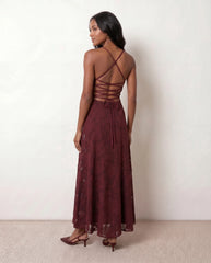 Selene Spaghetti Strap Lace-Up Maxi Dress