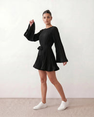Caroline Pleated Ruffle Detail Mini Dress