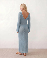Calixta Crochet Plunge Neck Maxi Dress