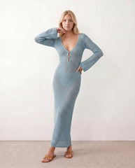 Calixta Crochet Plunge Neck Maxi Dress