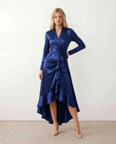 Cordula Glossy Ruffle Detail Maxi Dress