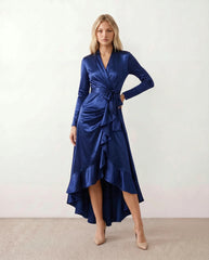Cordula Glossy Ruffle Detail Maxi Dress