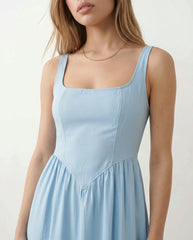 Colleen Basque Waist A-Line Maxi Dress