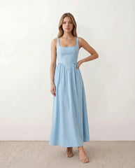 Colleen Basque Waist A-Line Maxi Dress