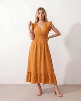 Mirtha Low Back Ruffle Detail Midi Dress