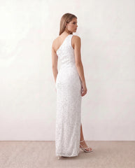 Christa Sequined Asymmetric Neck Maxi Dress