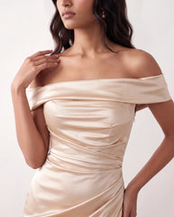 Adela Glossy Off Shoulder Maxi Dress