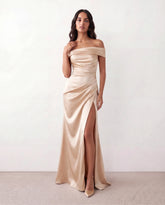 Adela Glossy Off Shoulder Maxi Dress