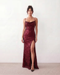 Adriane Sequined Spaghetti Strap Maxi Dress