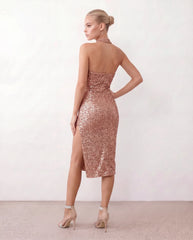 Luigina Sequined Halter Midi Dress