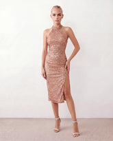Luigina Sequined Halter Midi Dress