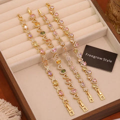 18K Gold Plated Copper Vacuum Electroplated Zircon Heart-Shaped Box Chain Bracelet Colorful Zircon Jewelry for Women Valentine's Day