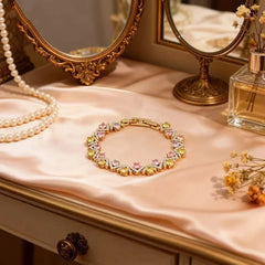 18K Gold Plated Copper Vacuum Electroplated Zircon Heart-Shaped Box Chain Bracelet Colorful Zircon Jewelry for Women Valentine's Day