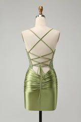 Sparkly Corset Light Green Tight Short Homecoming Dress with Beadings