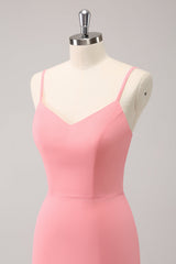 Pink Spaghetti Straps Mermaid Bridesmaid Dress with Ruffles