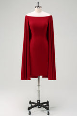 Burgundy Bodycon Off the Shoulder Cocktail Dress With Cape Sleeves