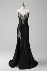Sparkly Black Mermaid Beaded Long Prom Dress with Slit