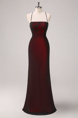 Sparkly Black Red Mermaid Spaghetti Straps Long Bridesmaid Dress with Beading