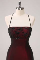 Sparkly Black Red Mermaid Spaghetti Straps Long Bridesmaid Dress with Beading