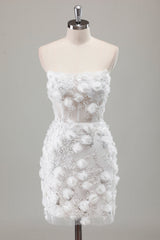 Ivory Strapless Beaded Tight Short Wedding Dress with Appliques