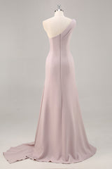 Khaki Satin One Shoulder Mermaid Long Formal Dress