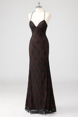 Black Spaghetti Straps Backless Formal Dress