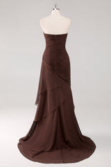 Dark Brown Sweetheart Ruched Long Formal Dress with Ruffles