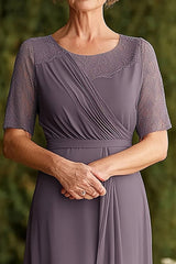Dusk Chiffon Knee Length Mother of the Bride Dress with Short Sleeves