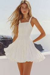 White A Line Short Pleated Short Graduation Homecoming Dress