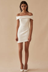 Satin White Off the Shoulder Bodycon Short Graduation Dress