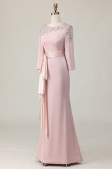 Blush Sheath Long Lace Mother Of The Bride Dress with Sleeves