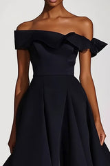 Off the Shoulder Black A Line Knee-Length Formal Dress