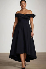 Off the Shoulder Black A Line Knee-Length Formal Dress