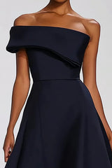 Navy Off the Shoulder A Line Long Formal Dress