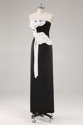 Black Sheath Strapless Wedding Guest Dress with 3D Flowers