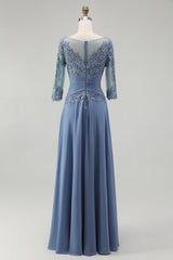 Dusty Blue Illusion Neck Plus Size Long Mother of the Bride Dress