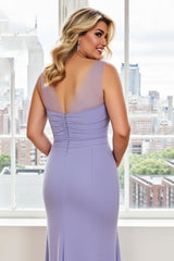 Lavender Sheath Scoop Neck Plus Size Mother of the Bride Dress with Ruffles